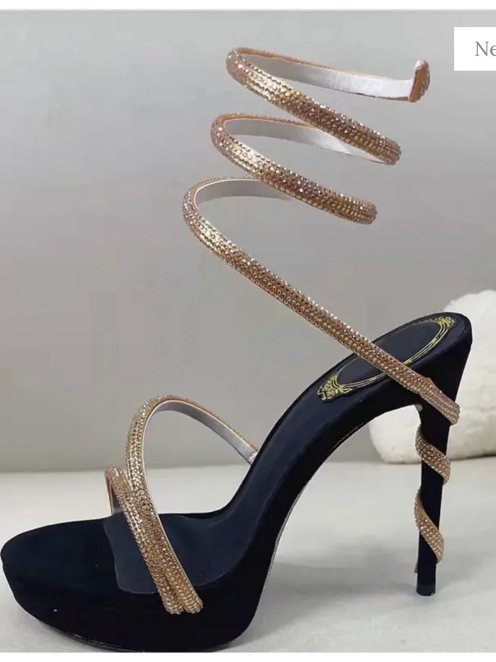Spiral Wrap Crystal Stiletto Sandal in Rose Gold - Women